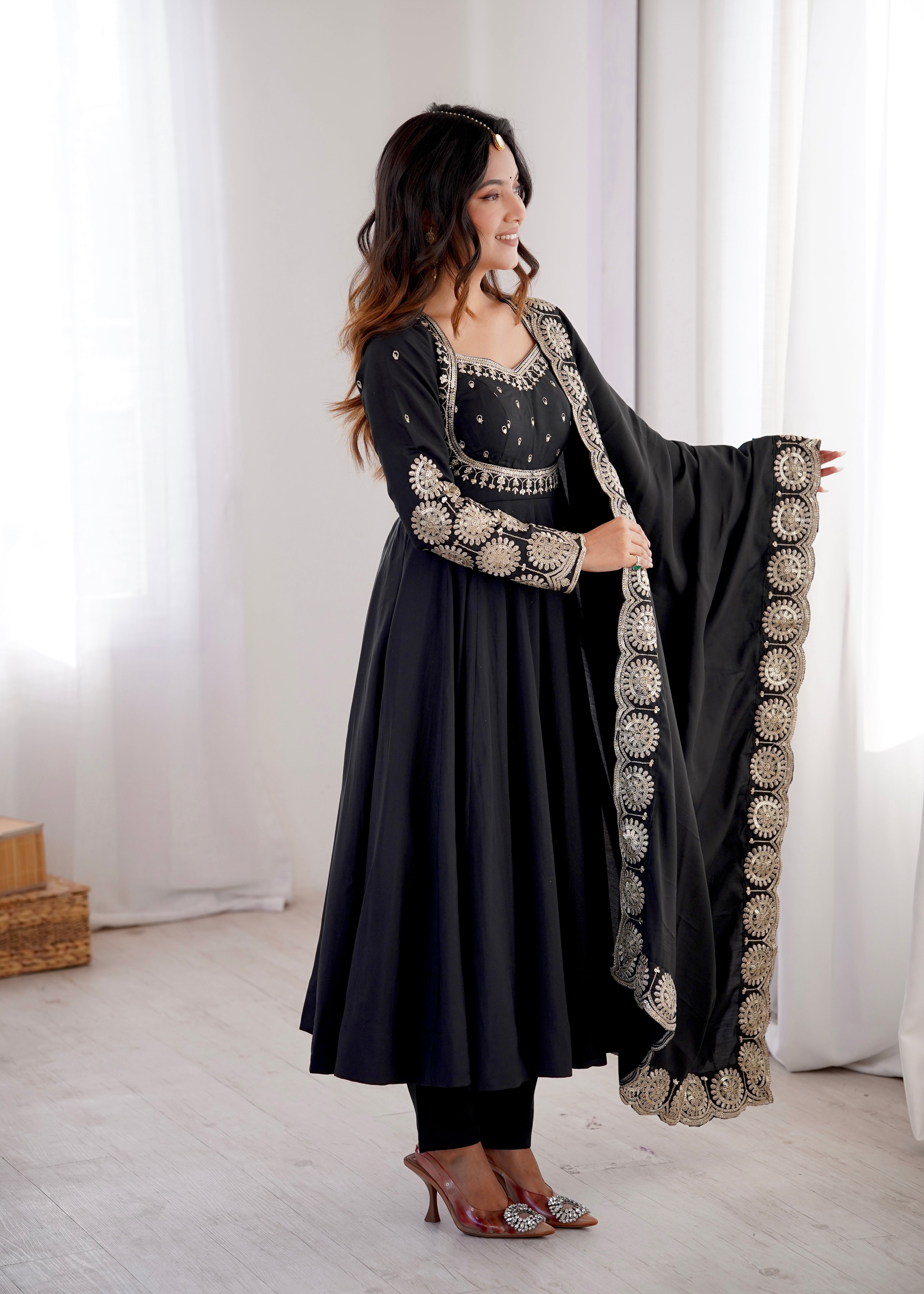 Black Embroidered Sequence Designer Anarkali
