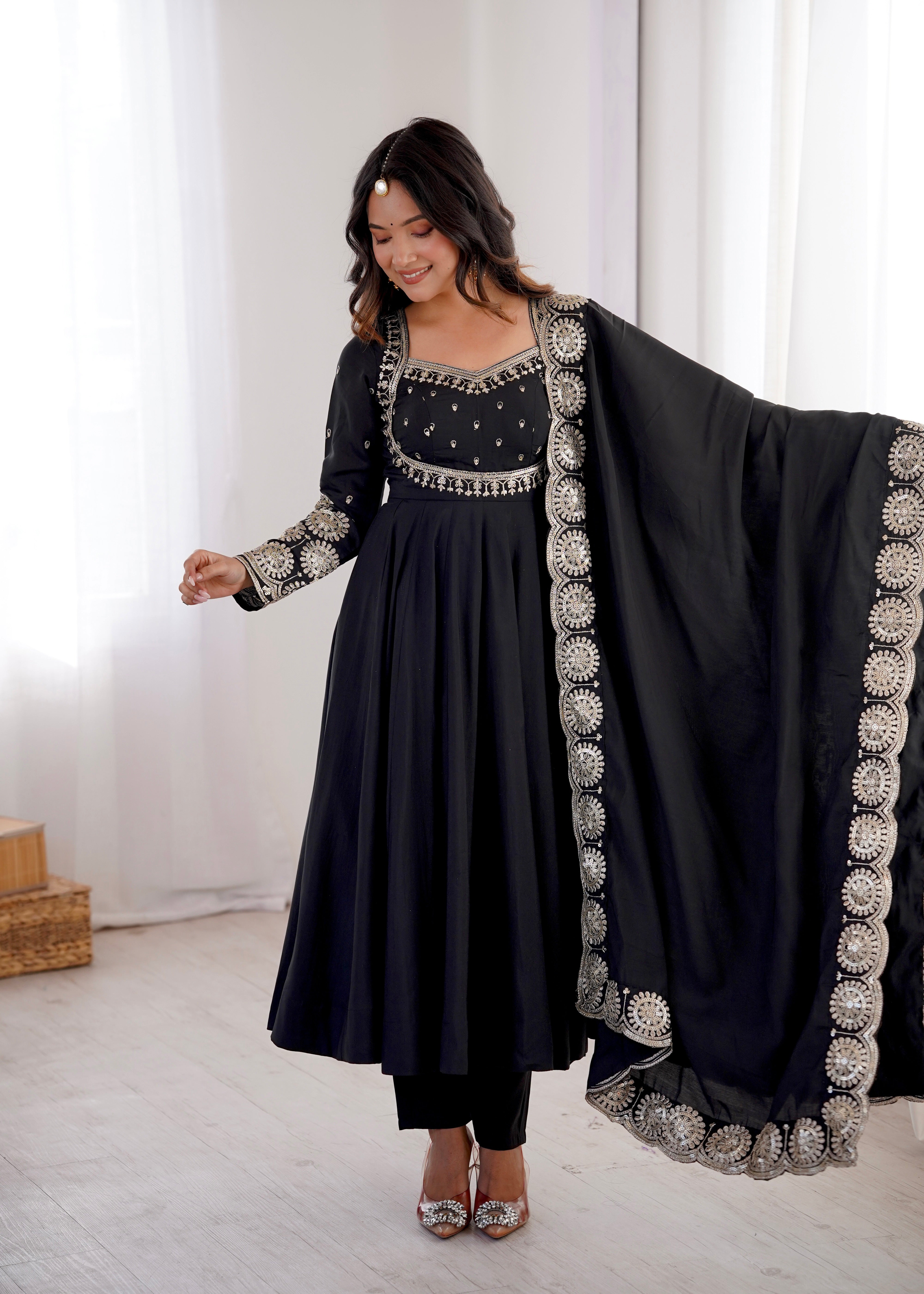 Black Embroidered Sequence Designer Anarkali