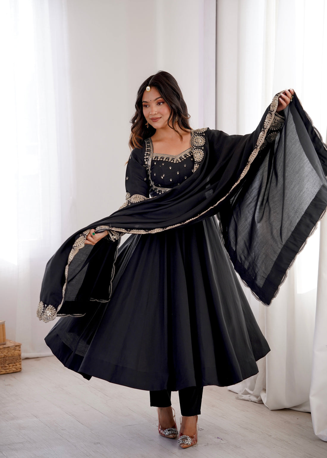 Black Embroidered Sequence Designer Anarkali