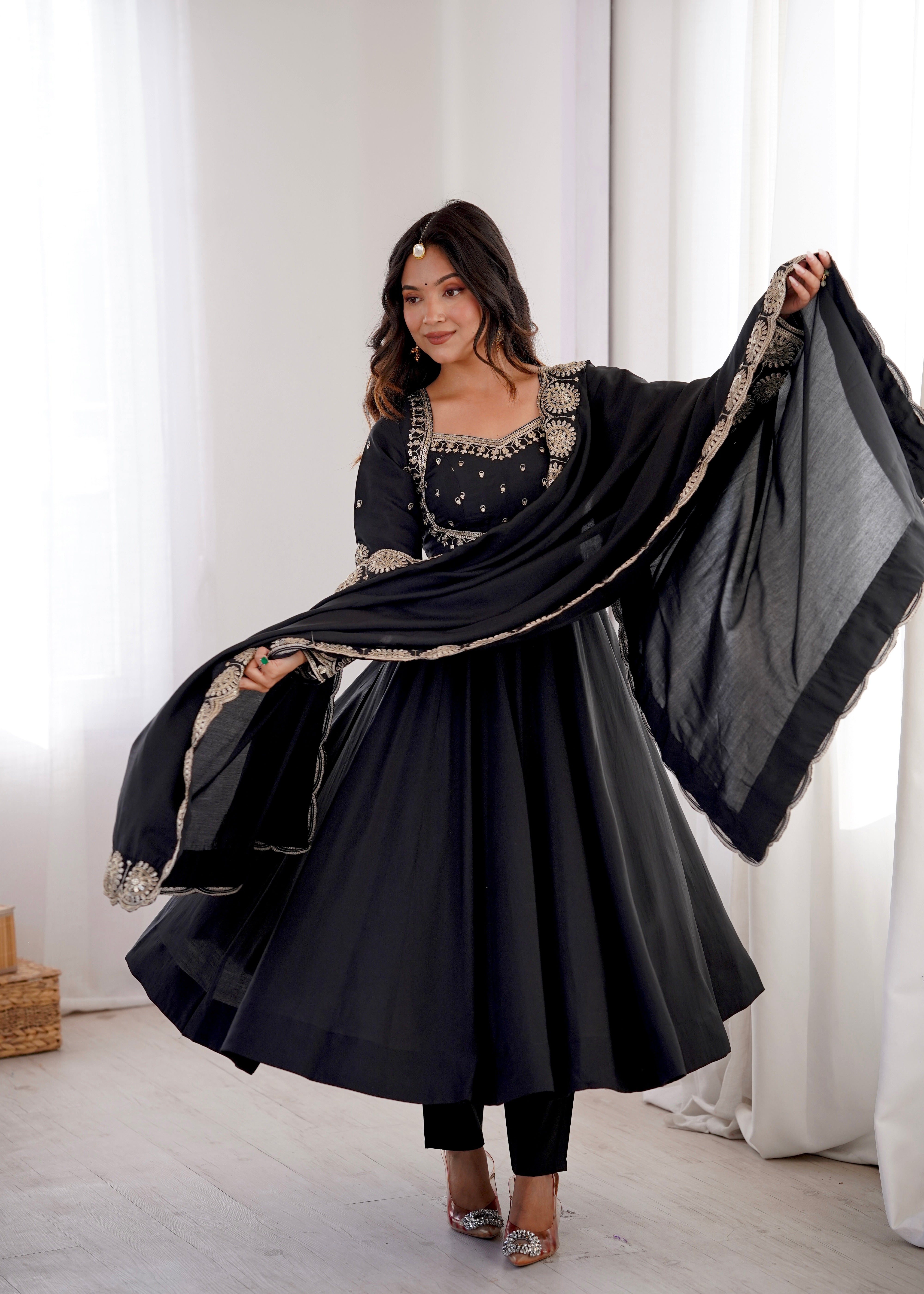 Black Embroidered Sequence Designer Anarkali