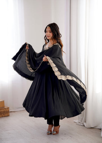 Black Embroidered Sequence Designer Anarkali