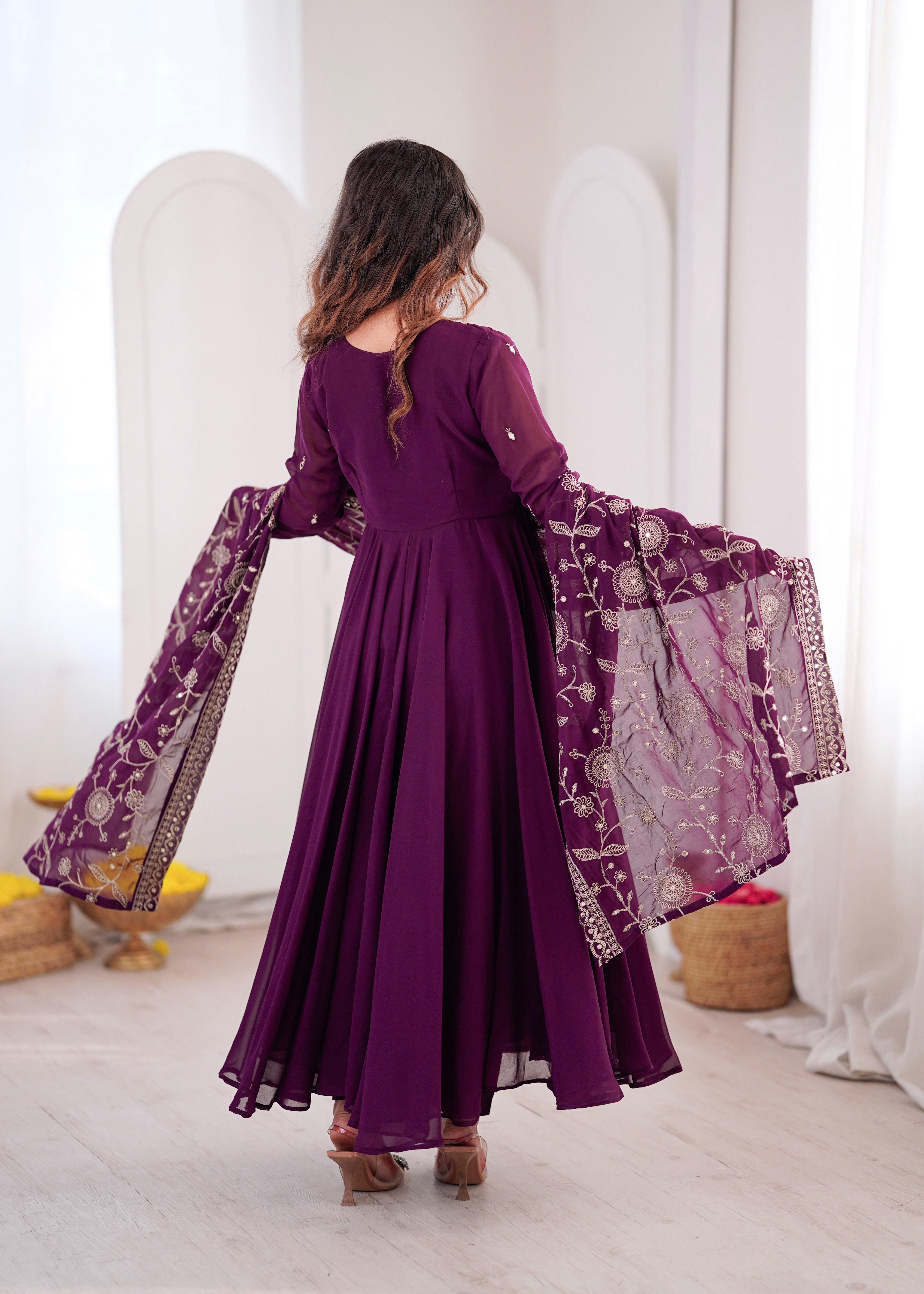 Purple Embroidered Sequence Work with Real Mirror Designer Anarkali