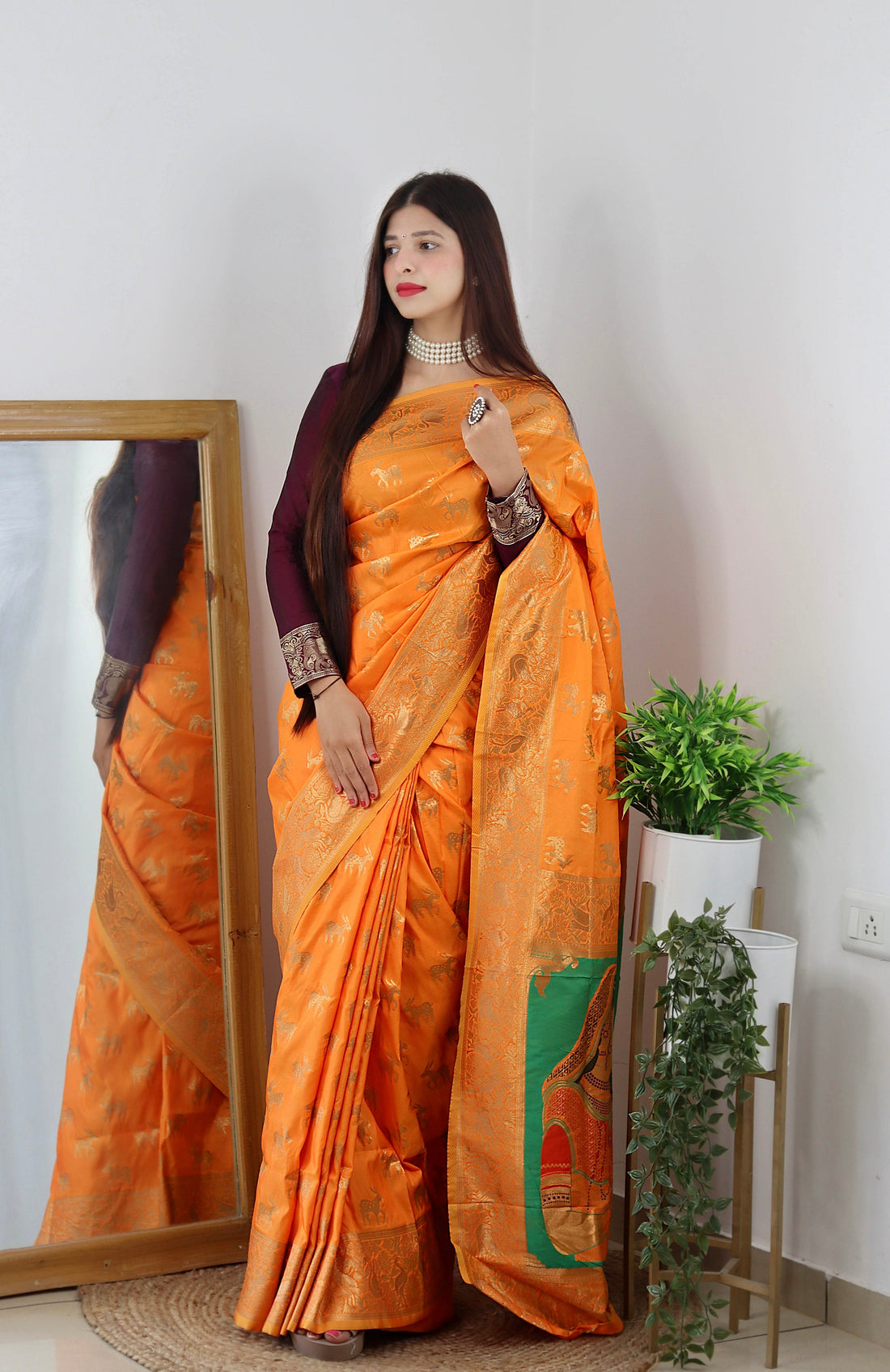 Mustar YellowColor Zari Golden Weaving Rich Saree