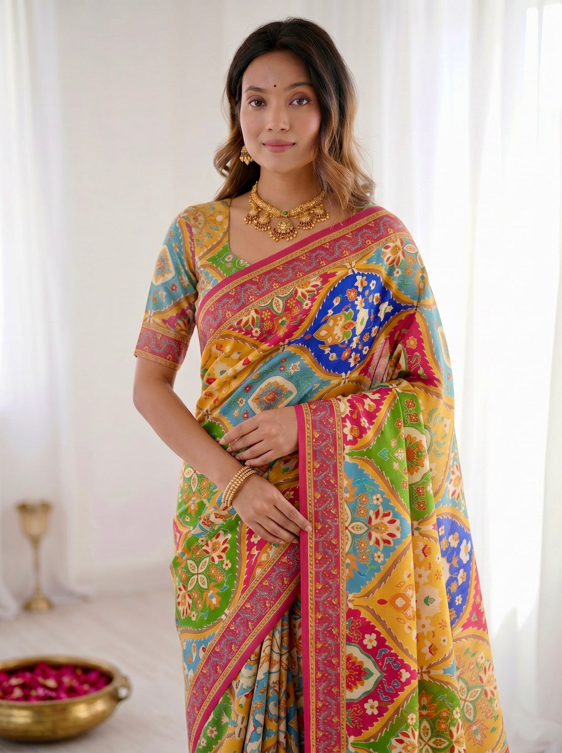 Royal Heritage Mosaic Modal Silk Saree with Floral Art Border