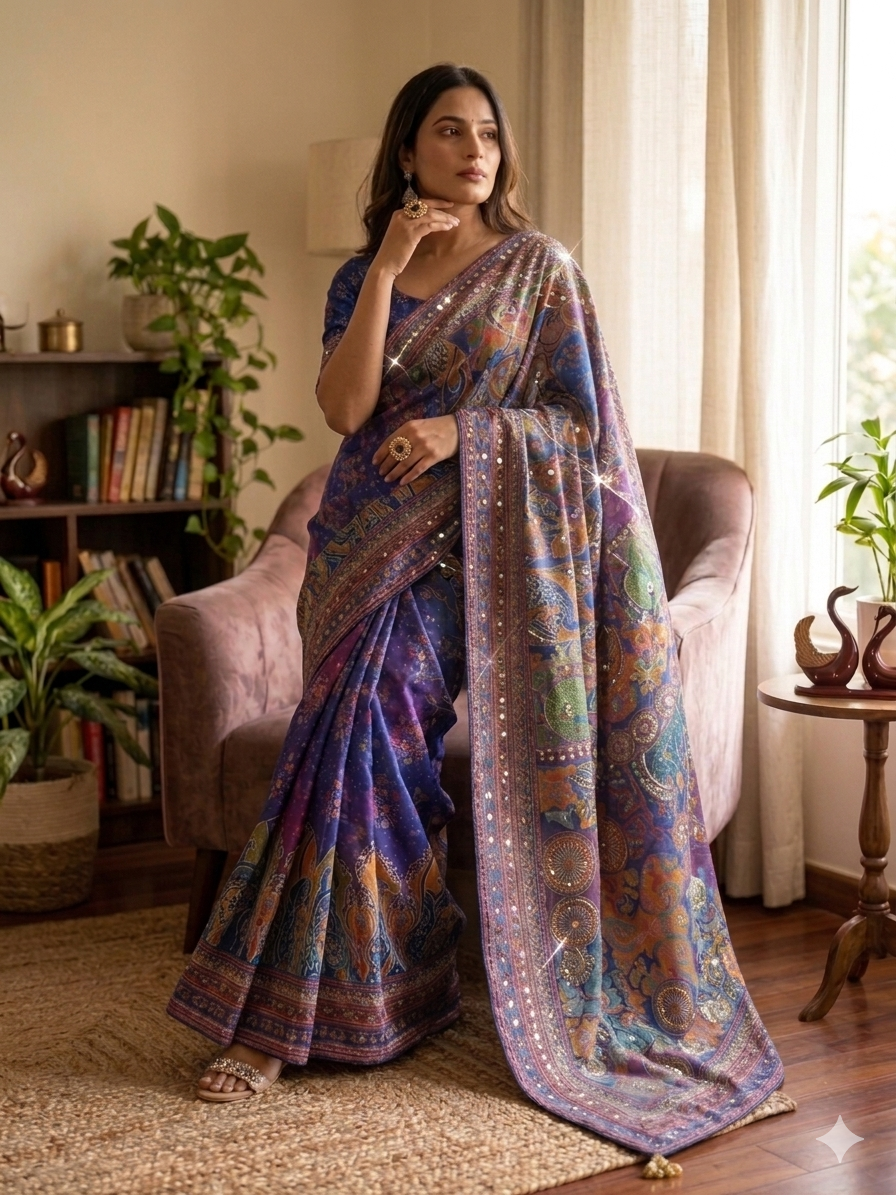 Premium Multicolor Artistic Printed Saree