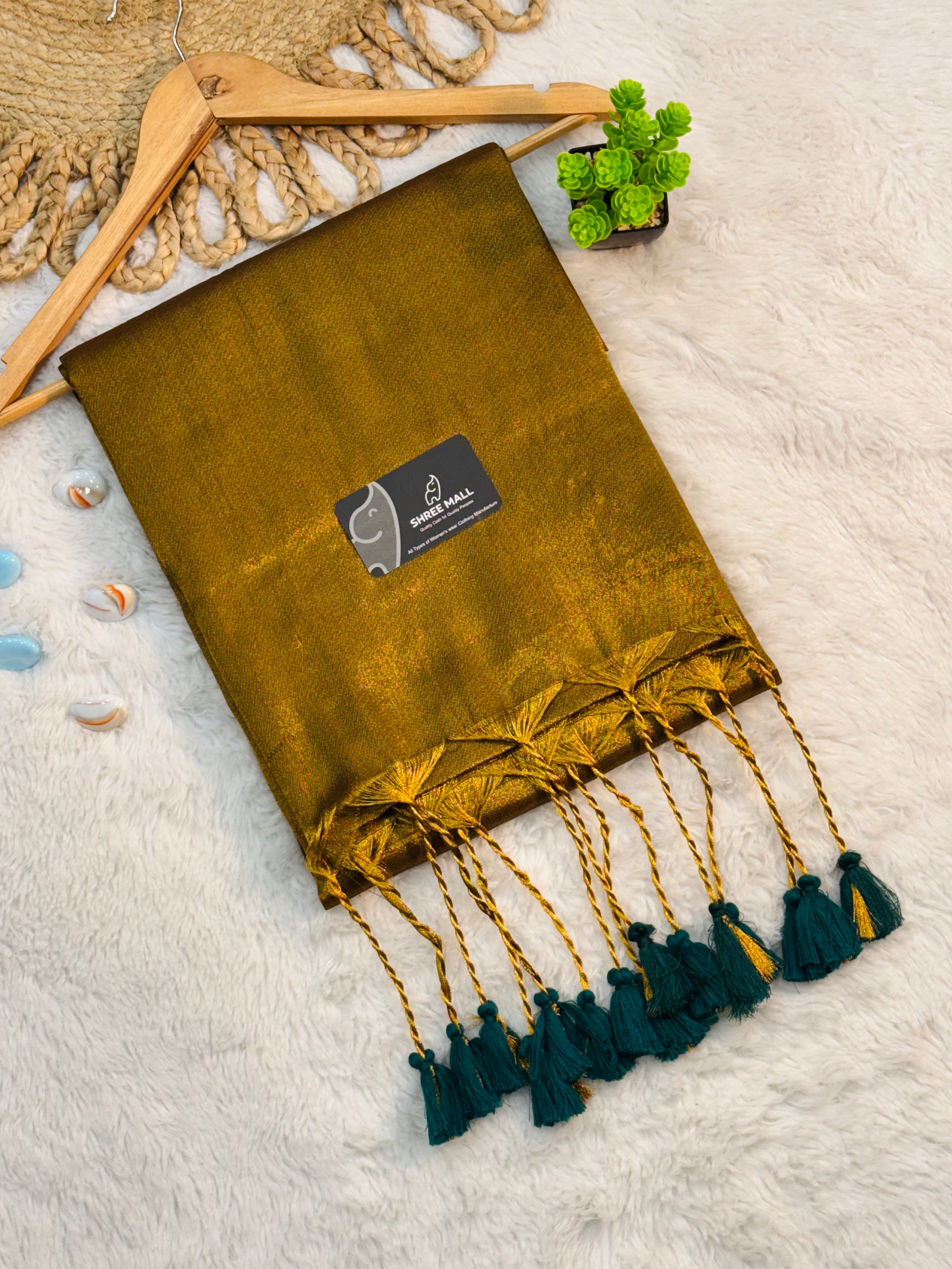 Elegant Singal color Tissue Silk Saree with Traditional Patterns | Lightweight Festive Wear