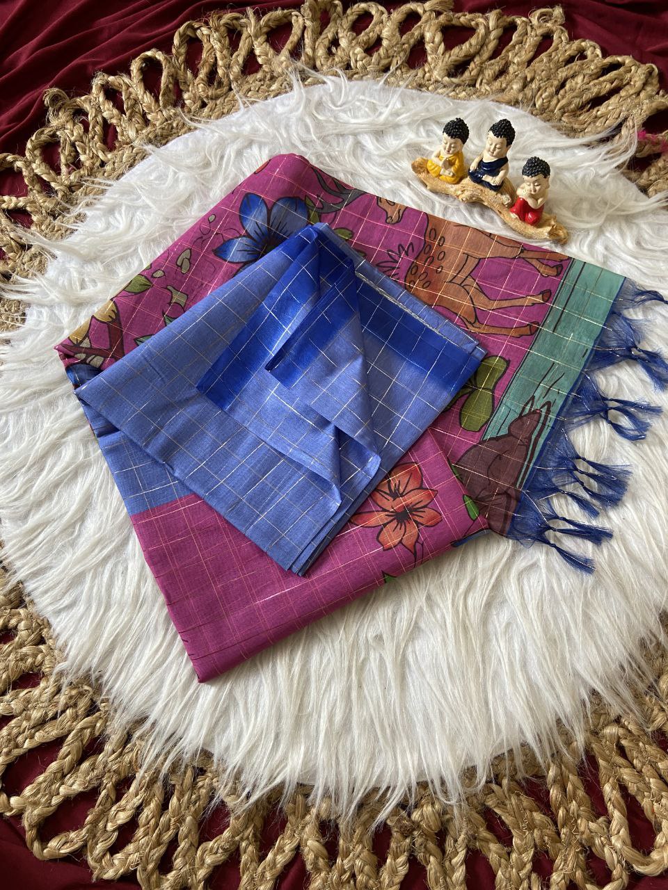 Rani Pink Semi Tussar Silk Floral Print Saree, view 2
