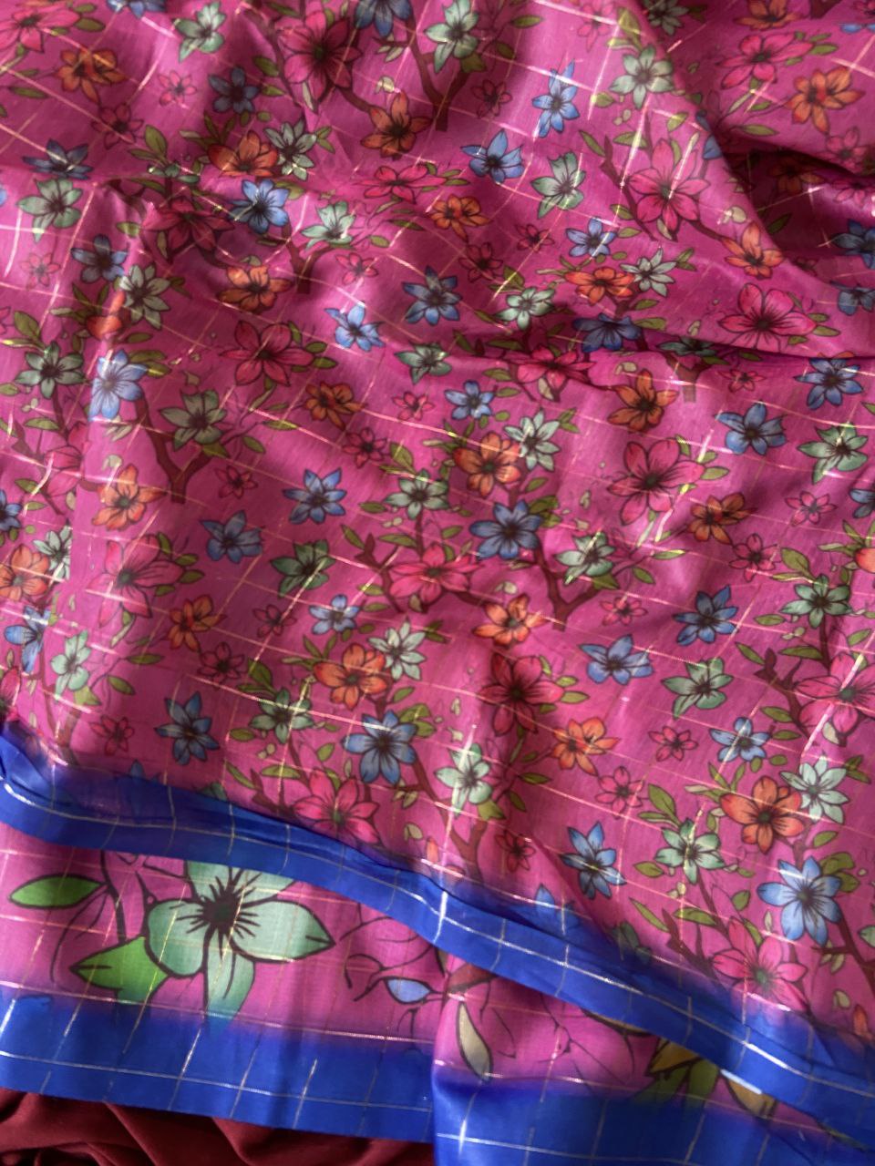 Rani Pink Semi Tussar Silk Floral Print Saree, view 4