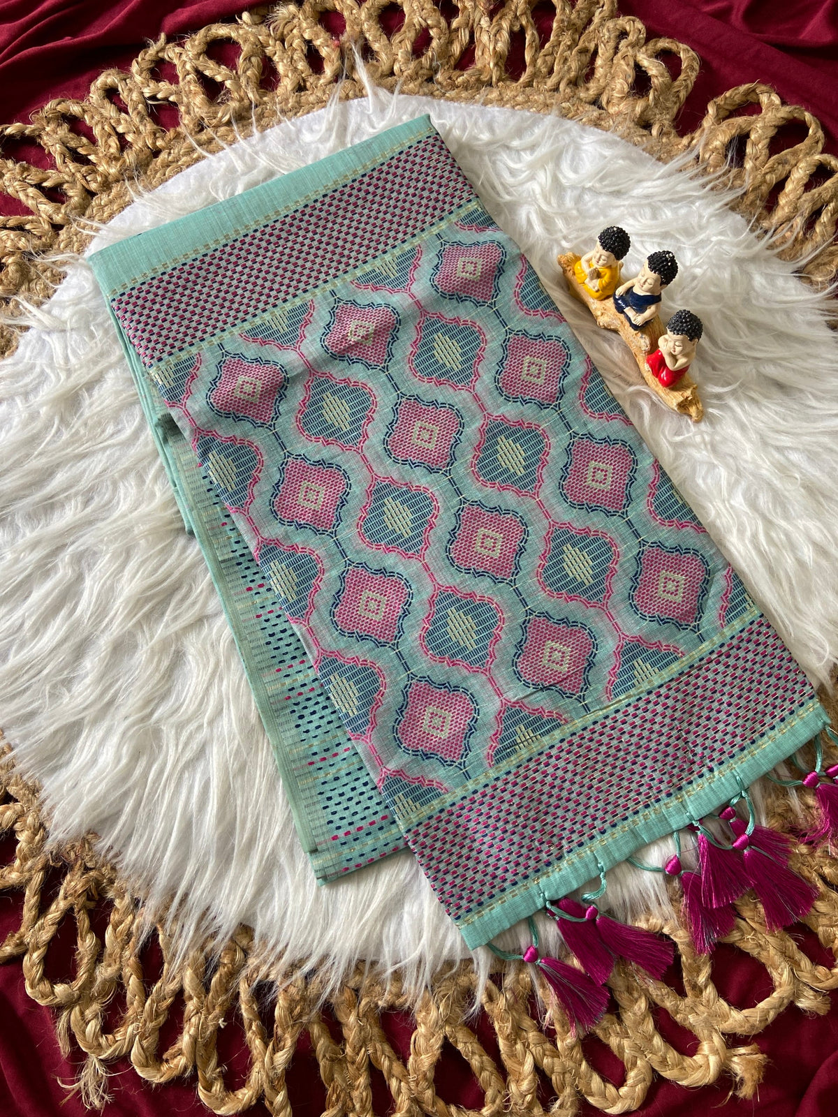 Sky Blue Muga Cotton Woven Motif Saree