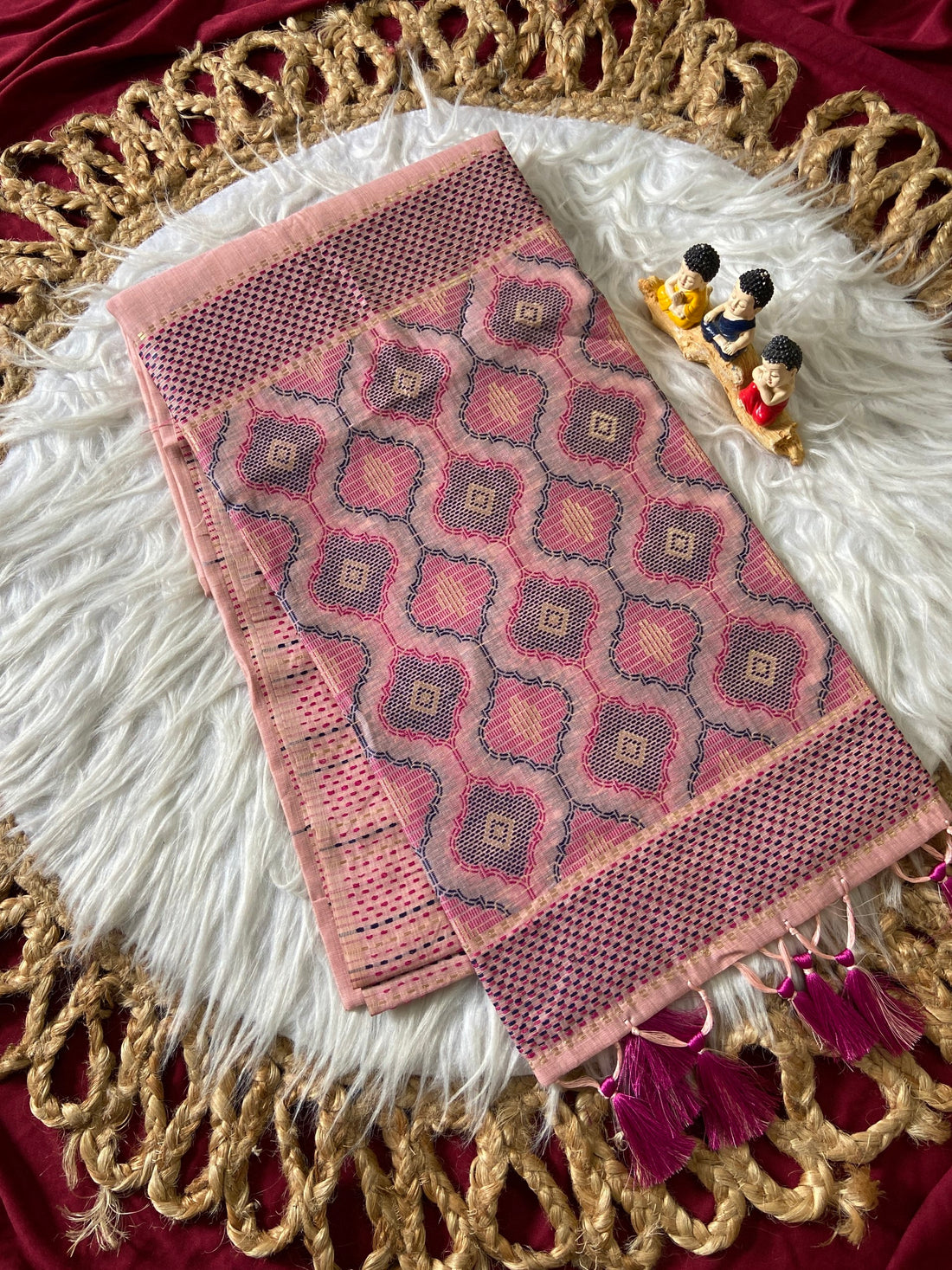 Baby Pink Muga Cotton Woven Motif Saree