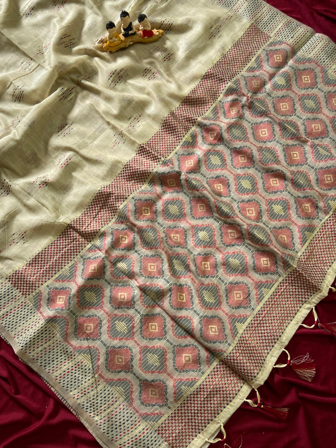 Beige Muga Cotton Woven Motif Saree