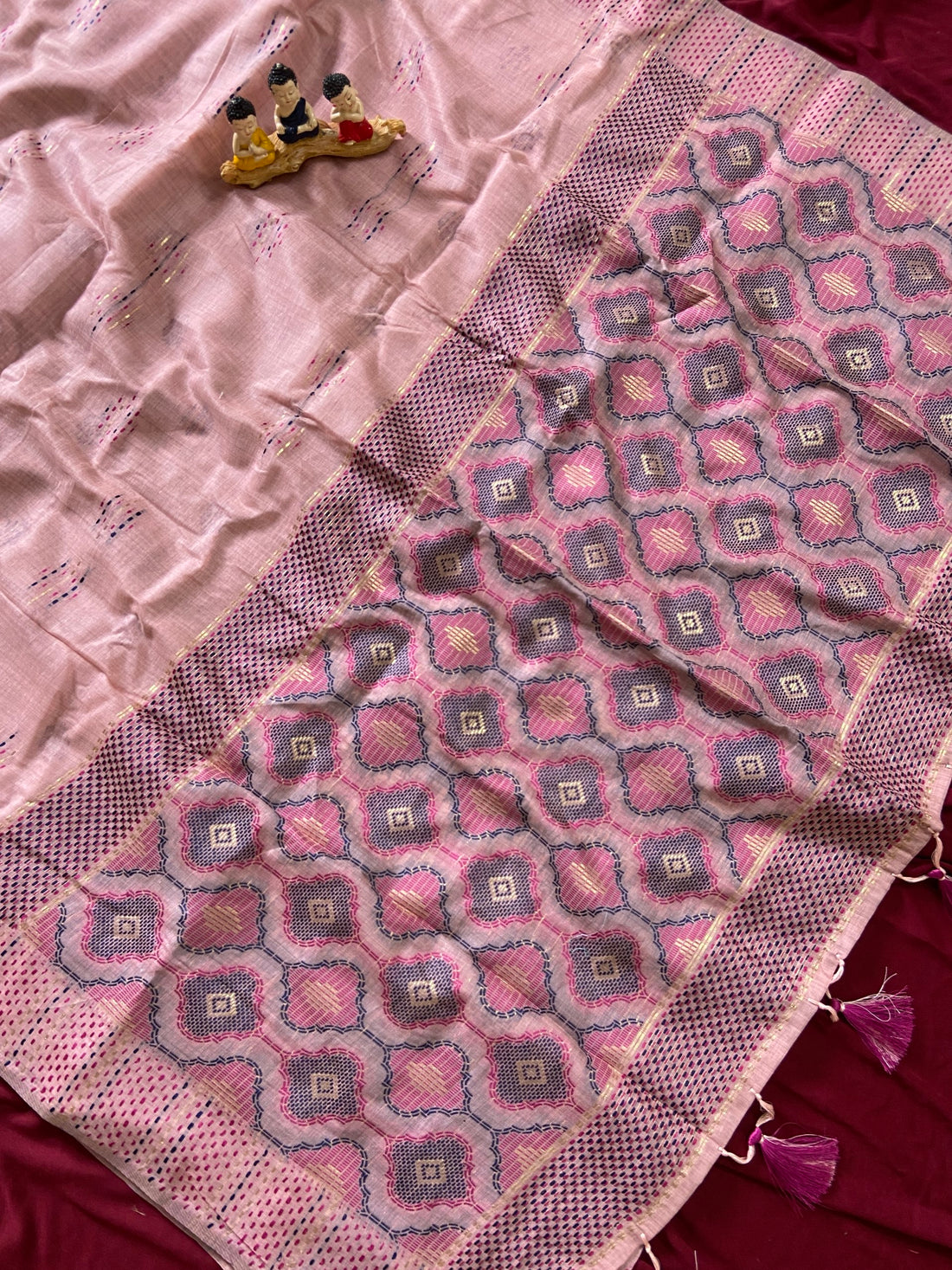 Baby Pink Muga Cotton Woven Motif Saree