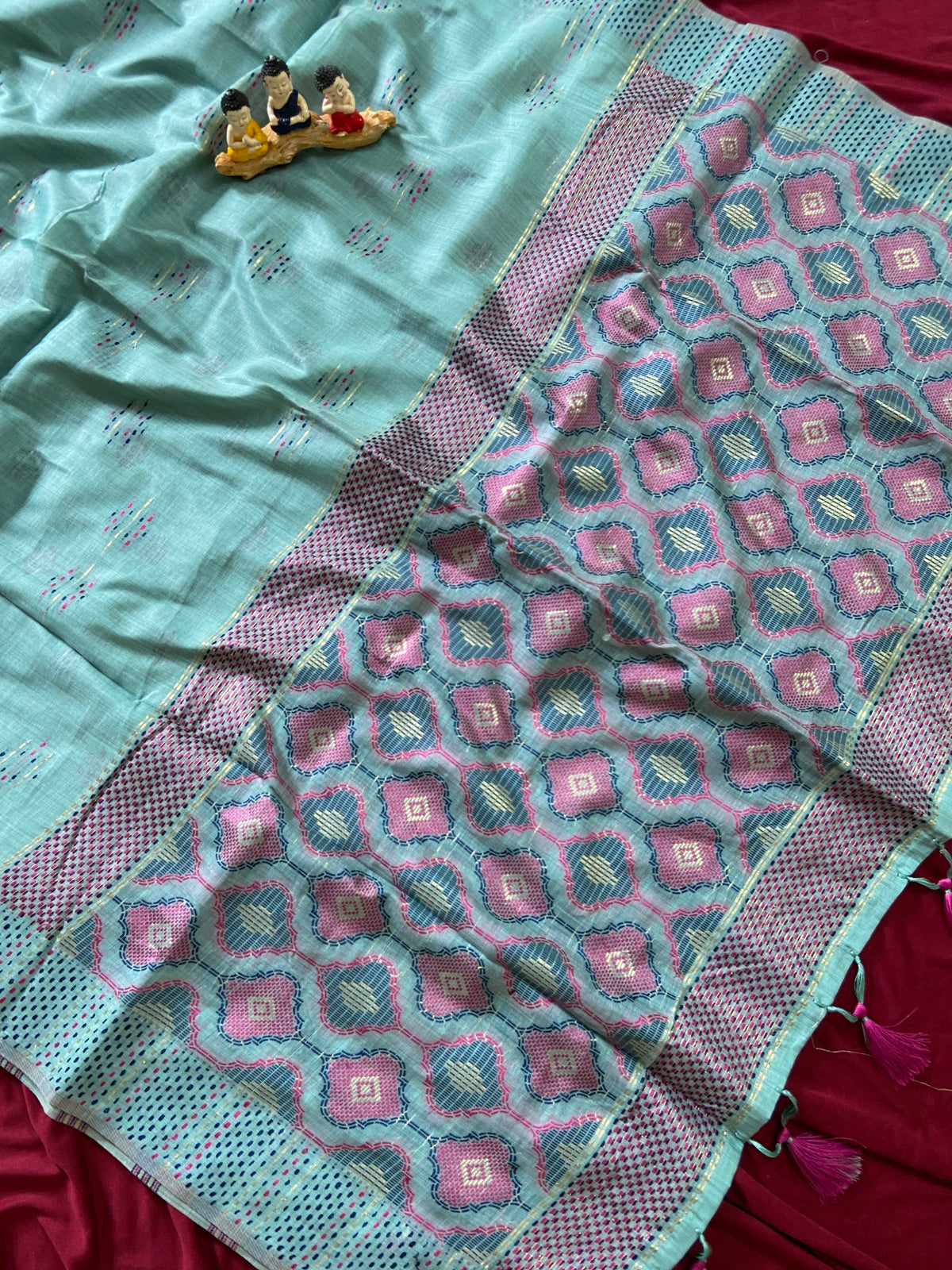 Sky Blue Muga Cotton Woven Motif Saree, view 2