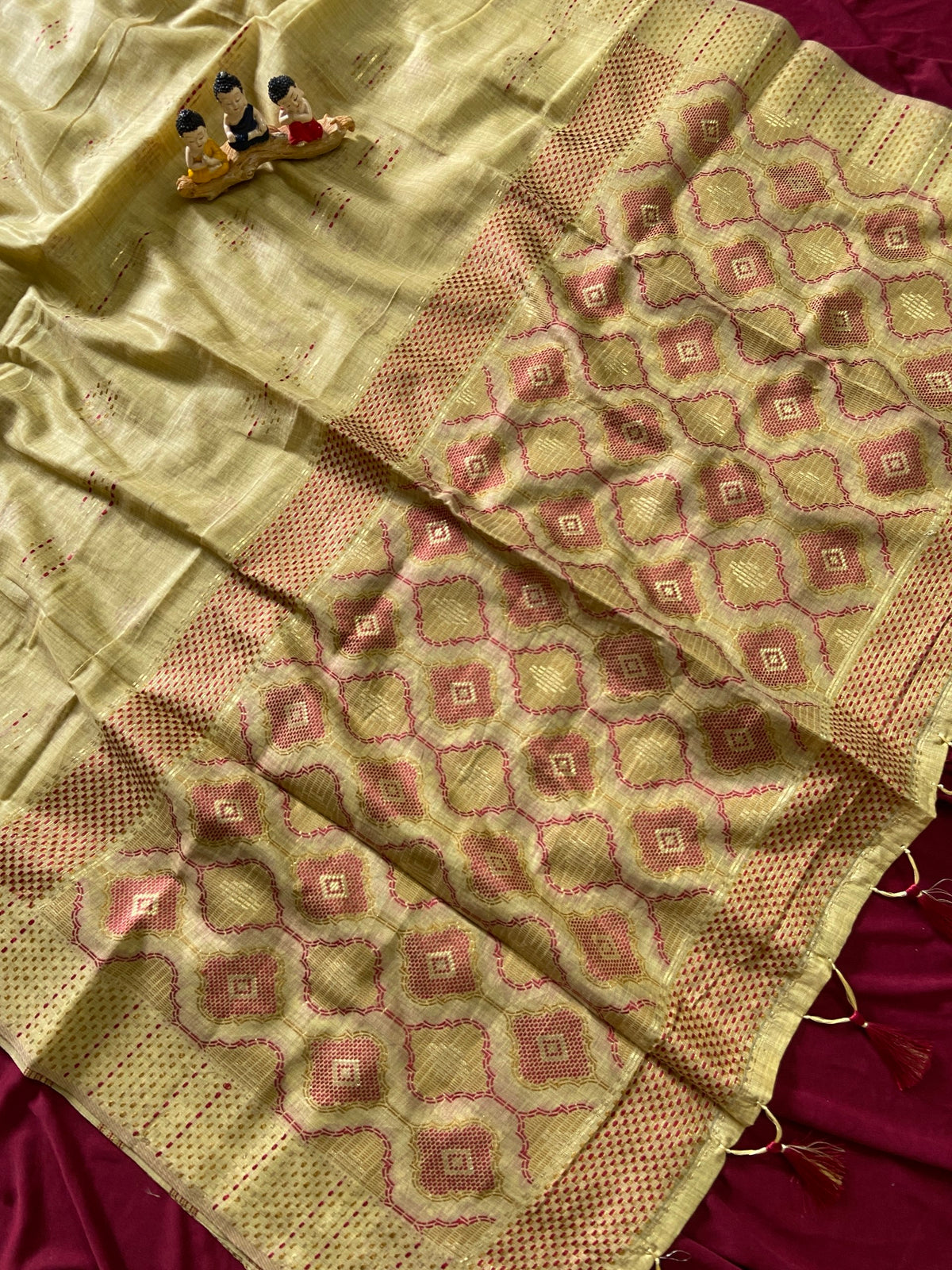 Lemon Yellow Muga Cotton Woven Motif Saree, view 2