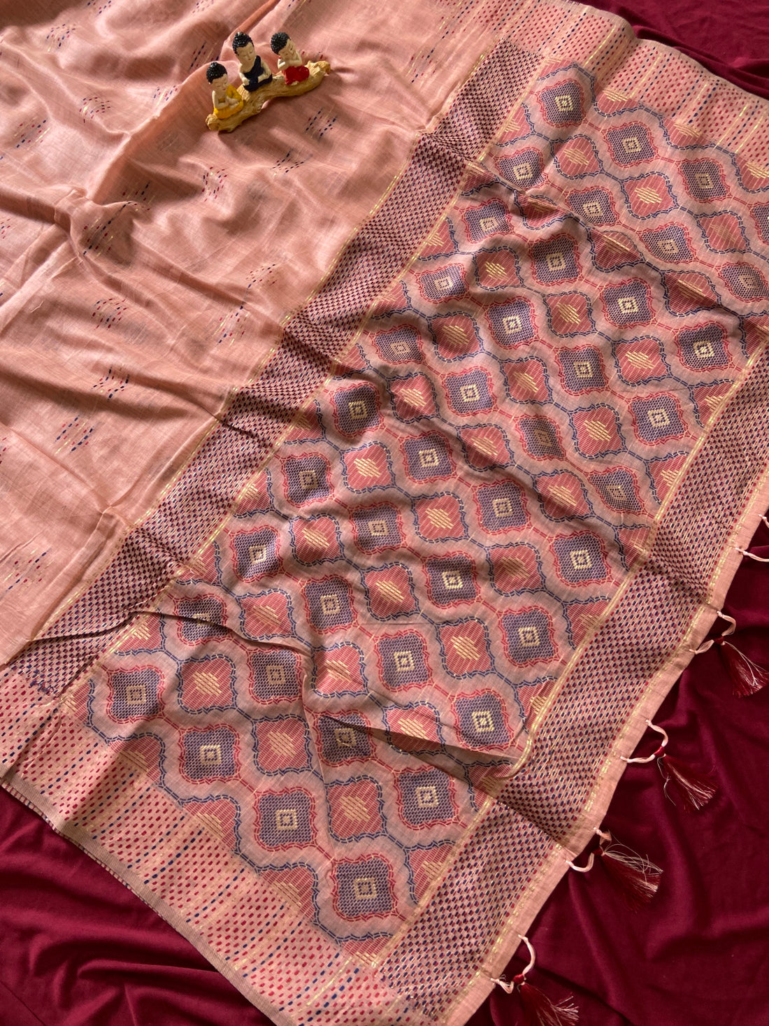 Peach Muga Cotton Woven Motif Saree