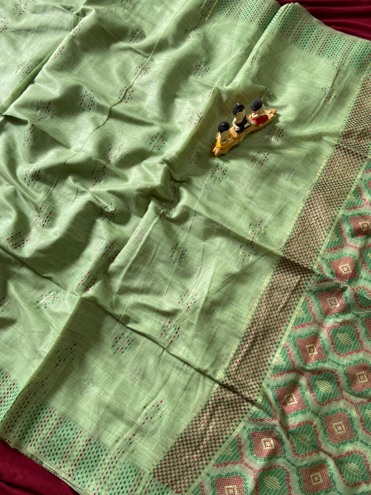 Pista Green Muga Cotton Woven Motif Saree, view 3
