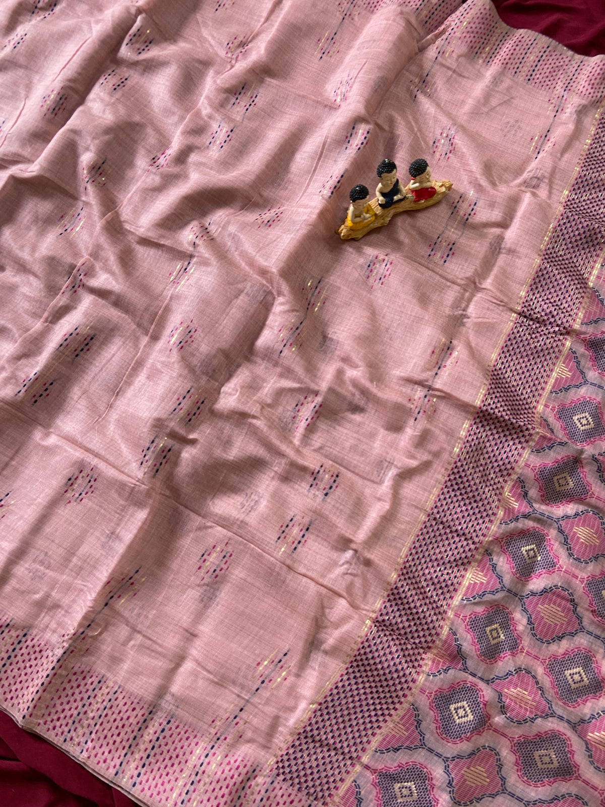 Baby Pink Muga Cotton Woven Motif Saree, view 3