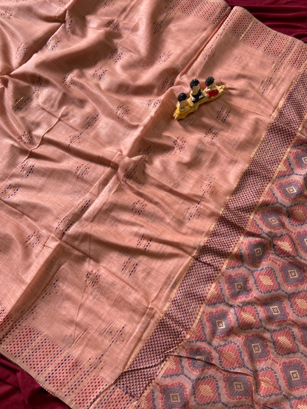 Peach Muga Cotton Woven Motif Saree, view 3