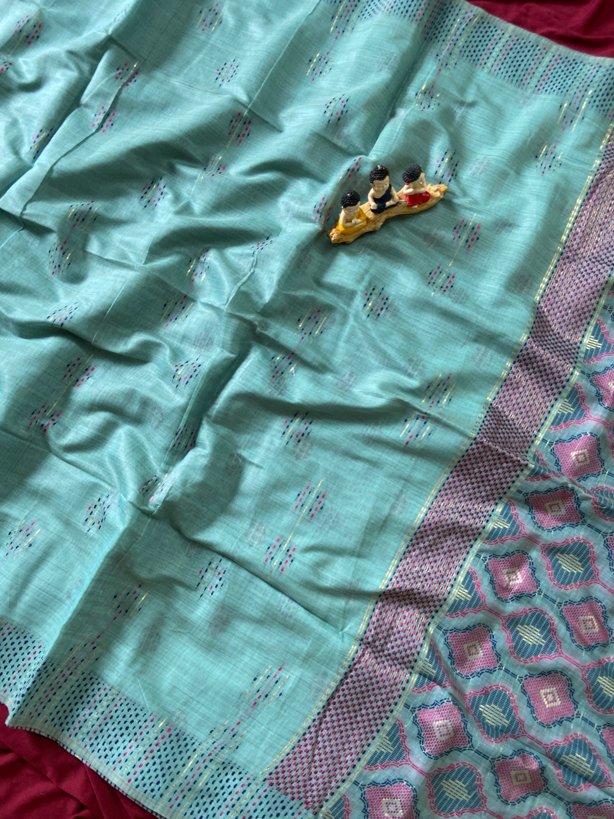 Sky Blue Muga Cotton Woven Motif Saree, view 3