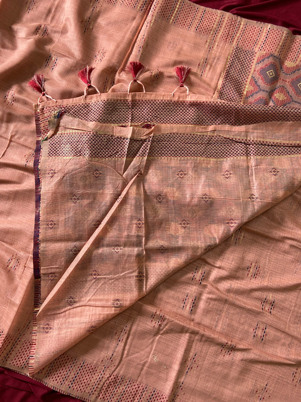 Peach Muga Cotton Woven Motif Saree, view 4