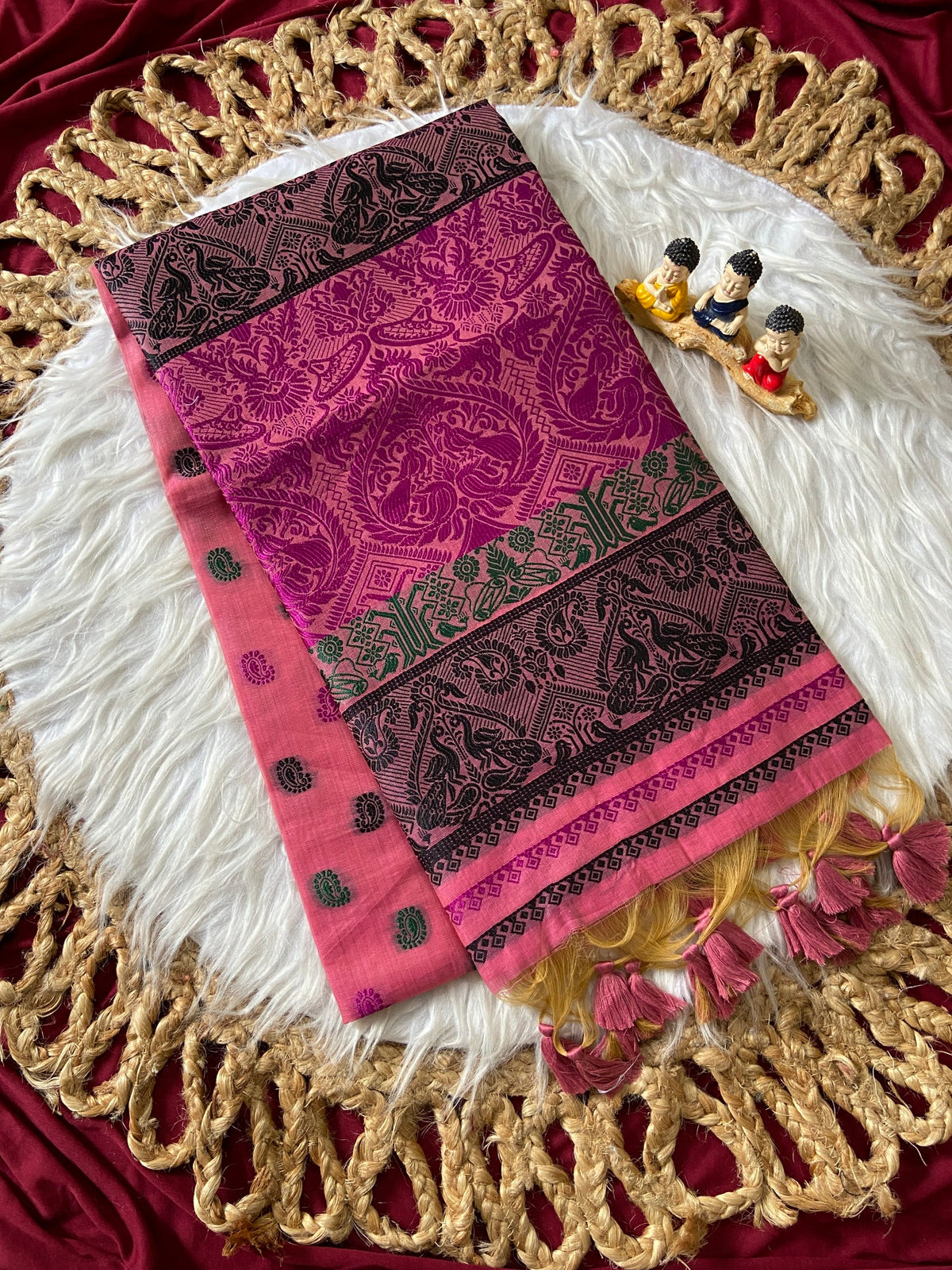 Pink Muga Cotton Ganga Jamuna Border Saree