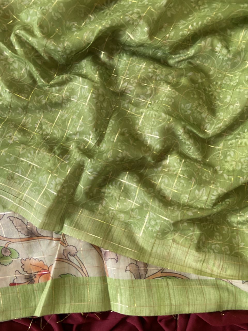 Pista Green Semi Tussar Silk Elephant Print Saree, view 3