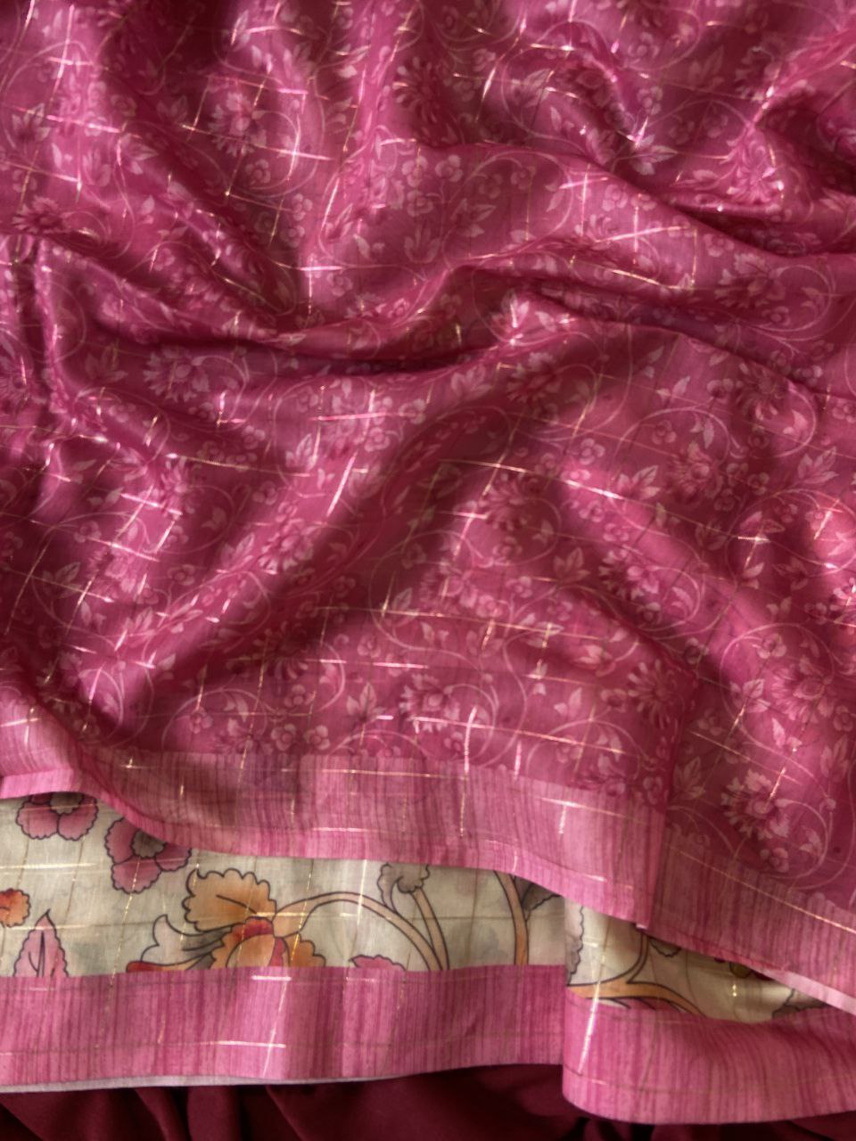 Pink Semi Tussar Silk Elephant Print Saree, view 3
