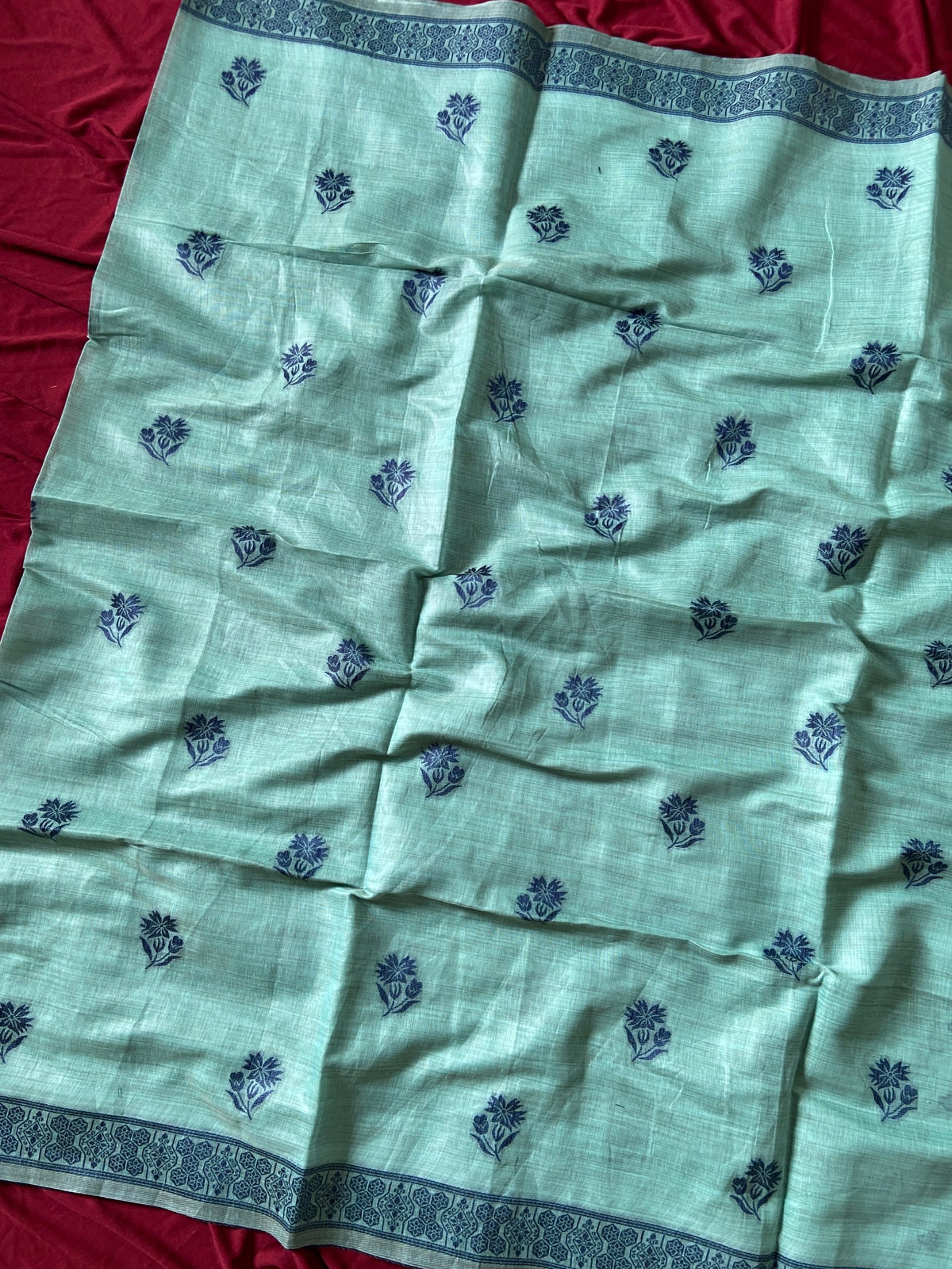Sky Blue Muga Cotton Leaf Pallu Saree, view 3