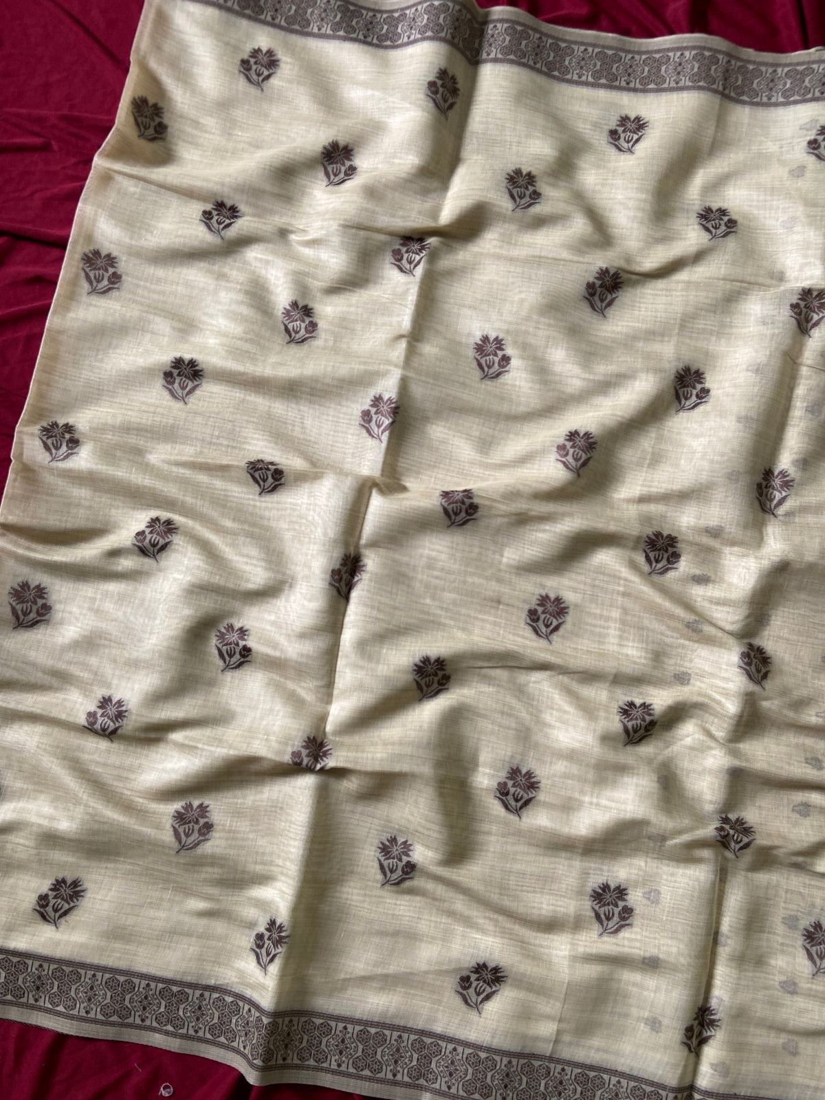 Off-White Muga Cotton Leaf Pallu Saree, view 3