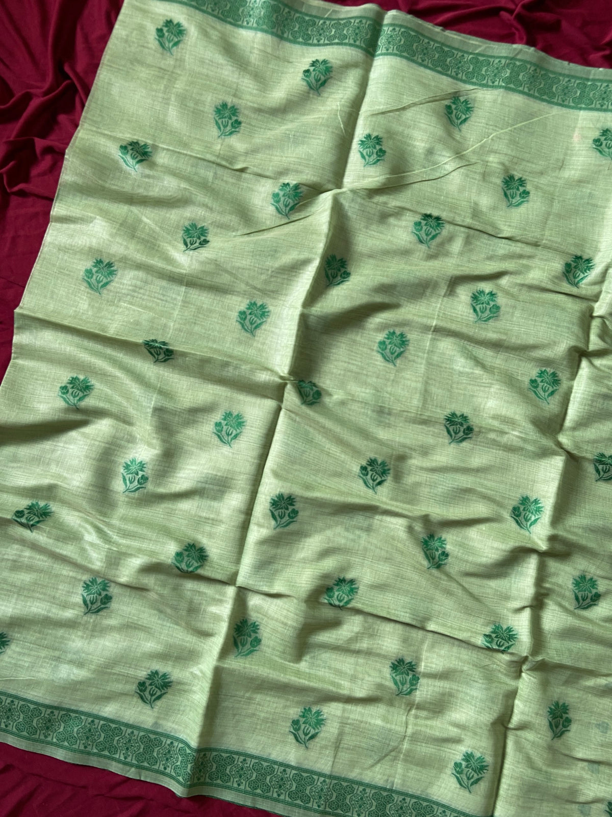 Mint Green Muga Cotton Leaf Pallu Saree, view 3