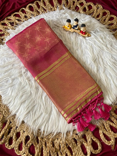 Rani Pink Fendy Satin Lagdi Patta Saree