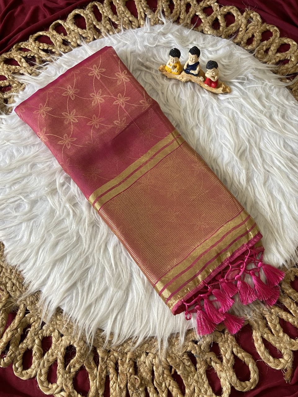 Rani Pink Fendy Satin Lagdi Patta Saree