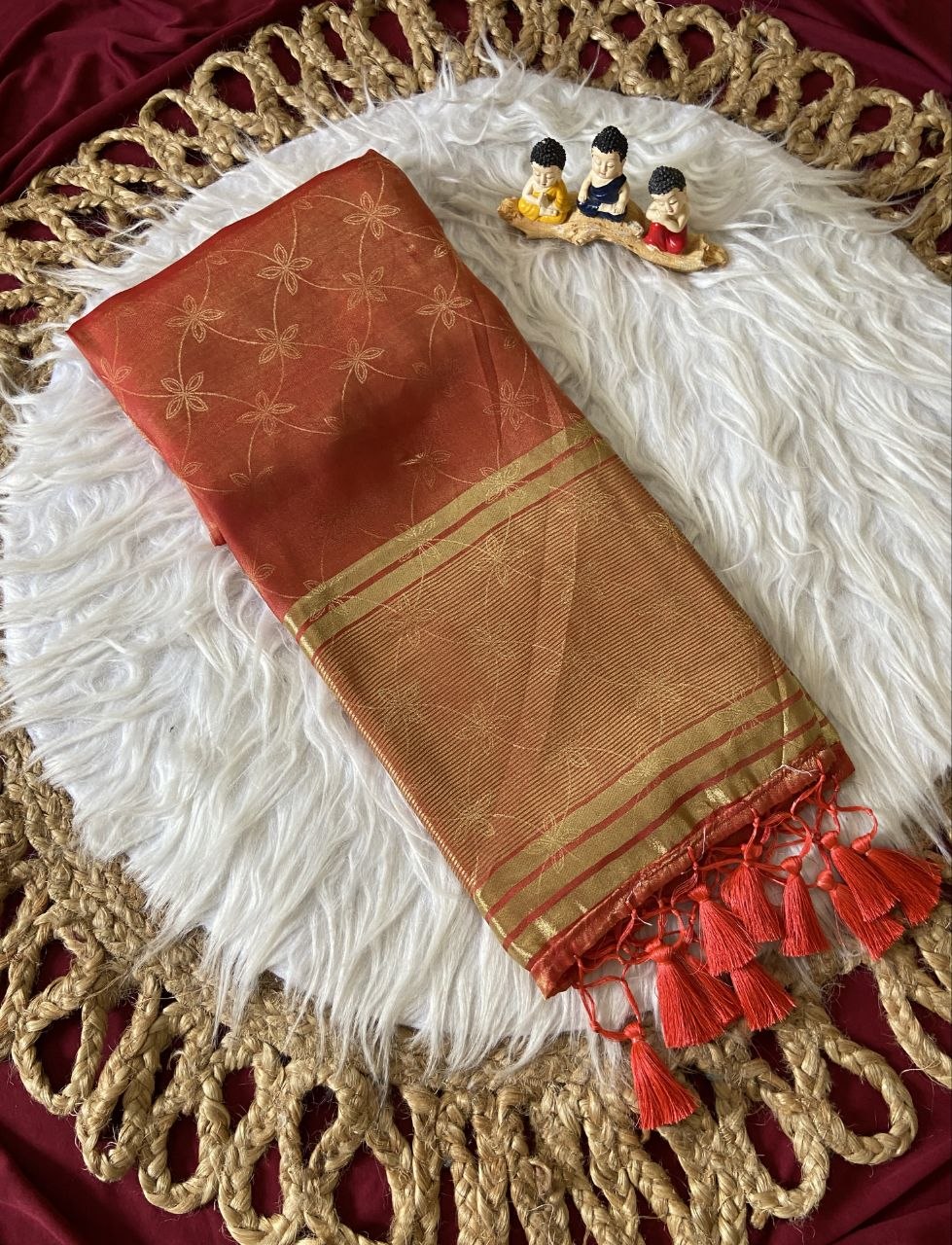 Coral Fendy Satin Lagdi Patta Saree