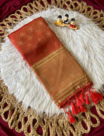 Coral Fendy Satin Lagdi Patta Saree