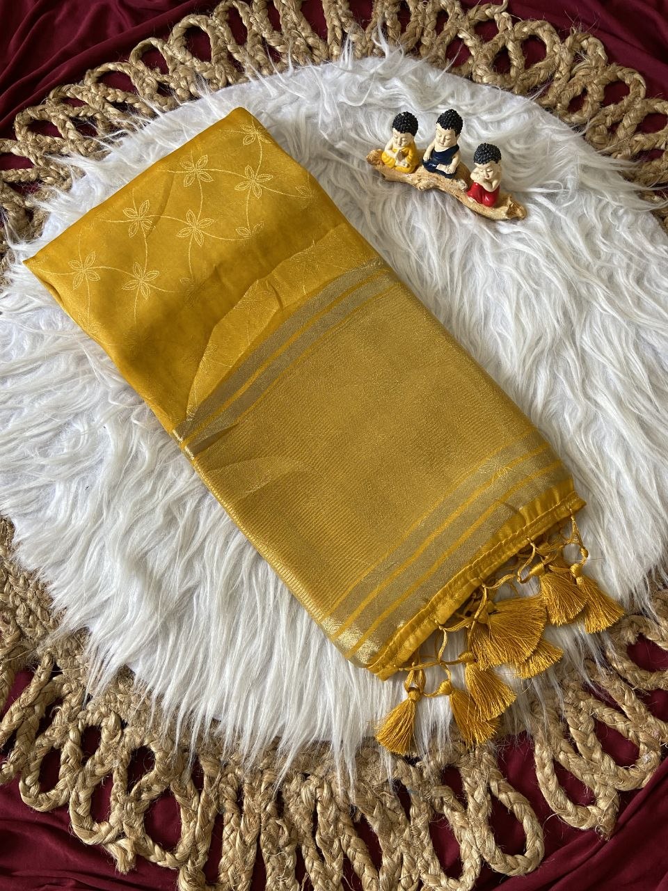 Mustard Fendy Satin Lagdi Patta Saree