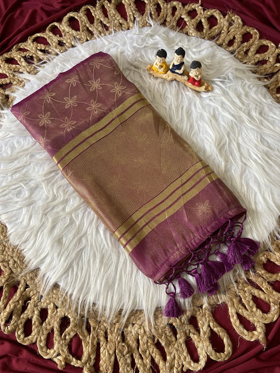 Mauve Fendy Satin Lagdi Patta Saree