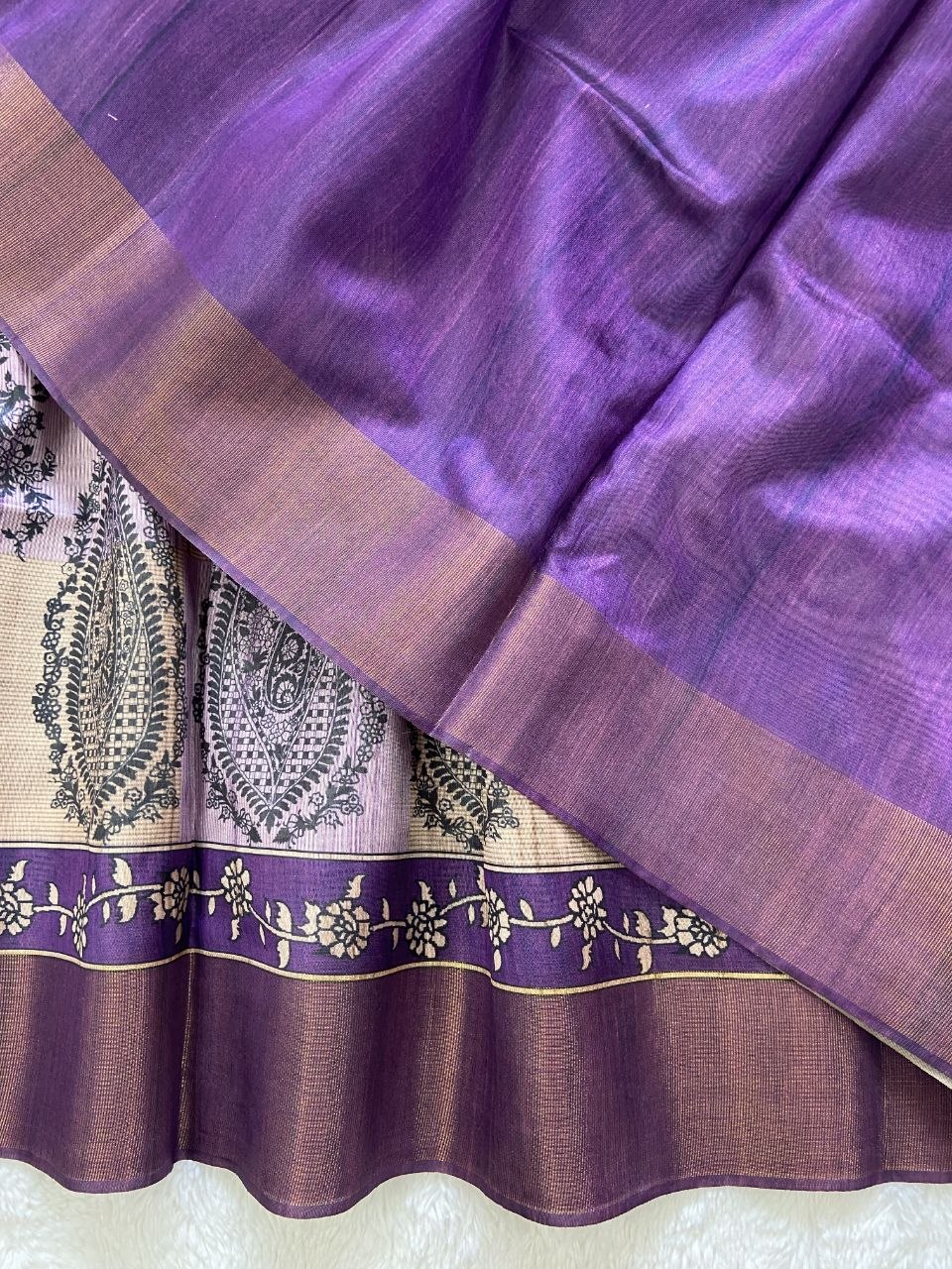 Purple Tussar Silk Paisley Print Saree, view 3