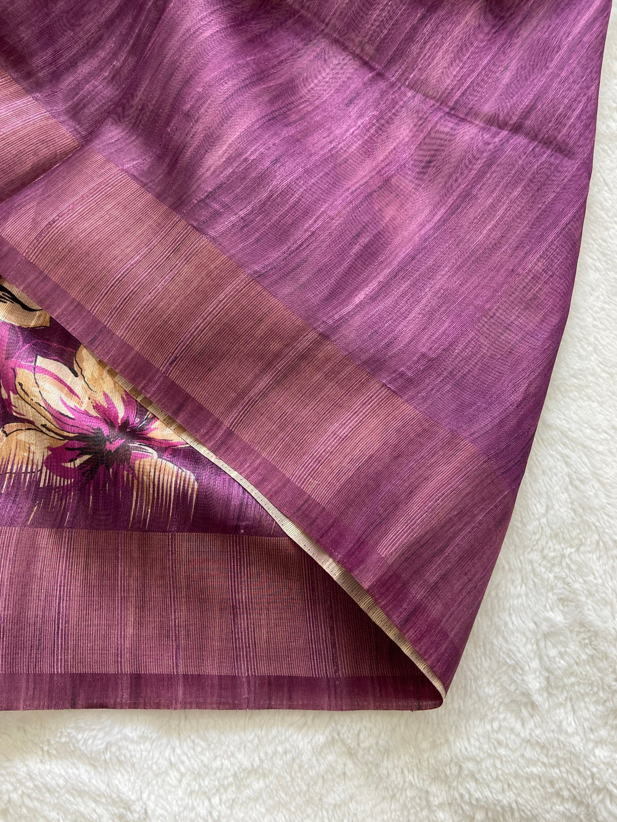 Plum Tussar Silk Blossom Print Saree, view 3