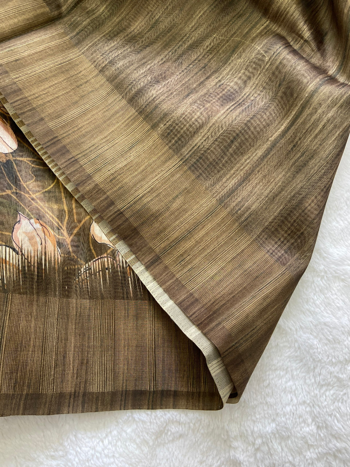 Mehendi Green Tussar Silk Blossom Print Saree, view 3