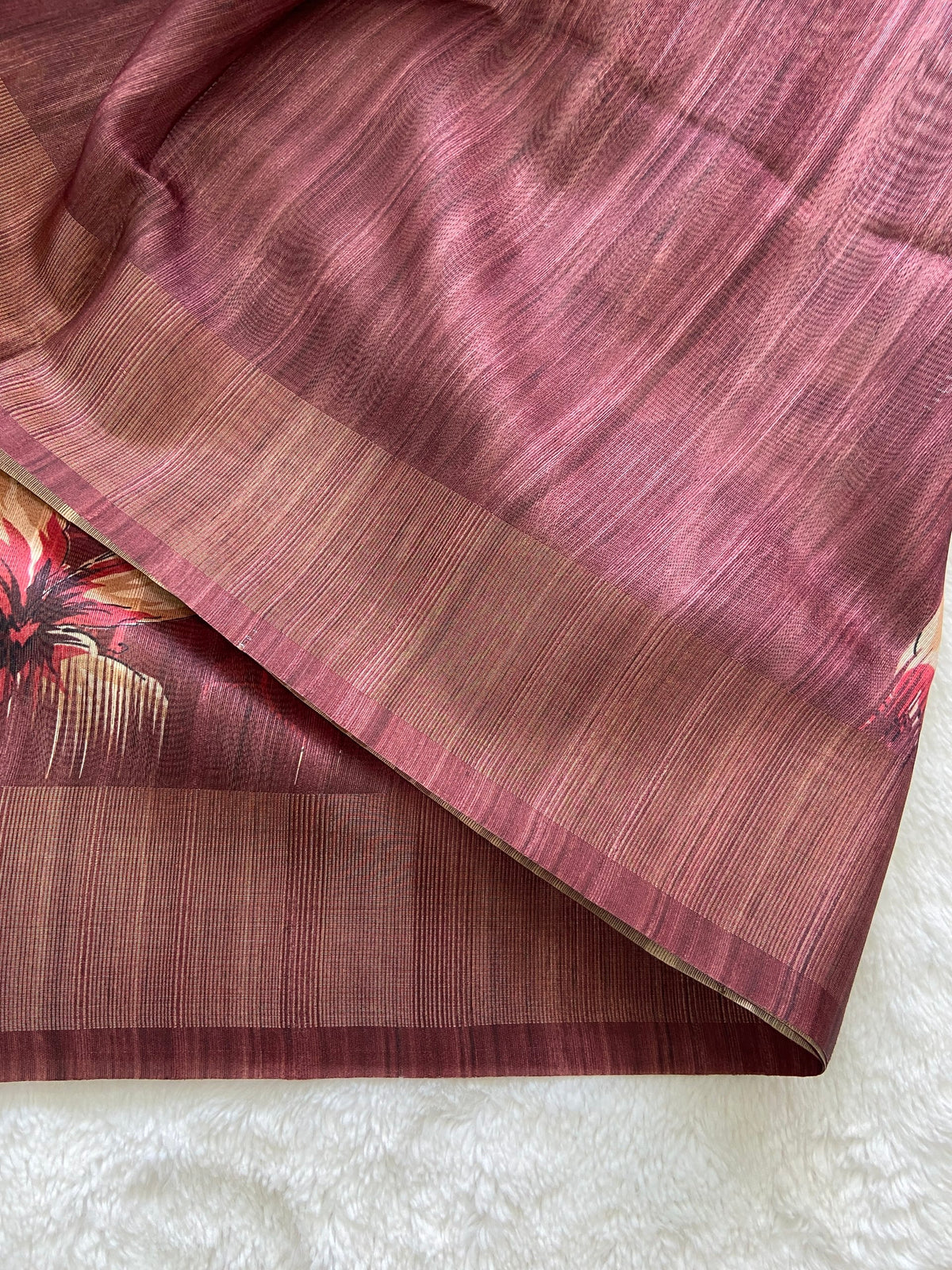 Maroon Tussar Silk Blossom Print Saree, view 3