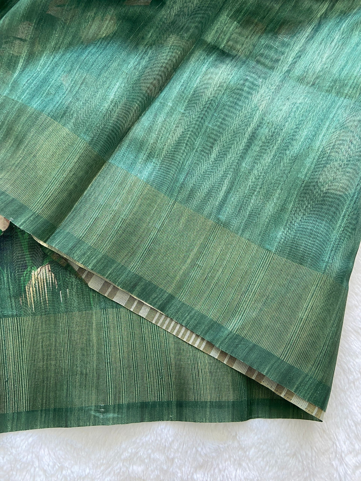 Bottle Green Tussar Silk Blossom Print Saree, view 3