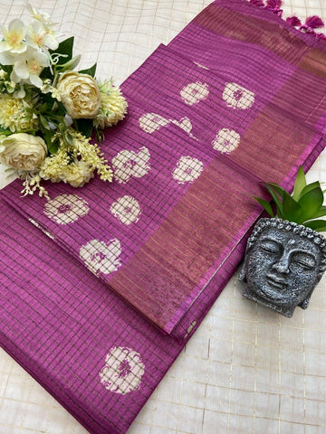 Magenta Tussar Silk Dot Print Saree