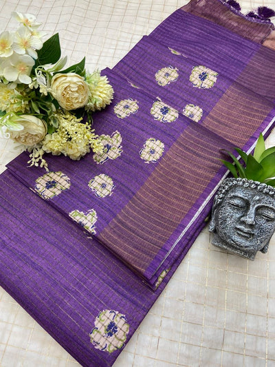 Purple Tussar Silk Dot Print Saree