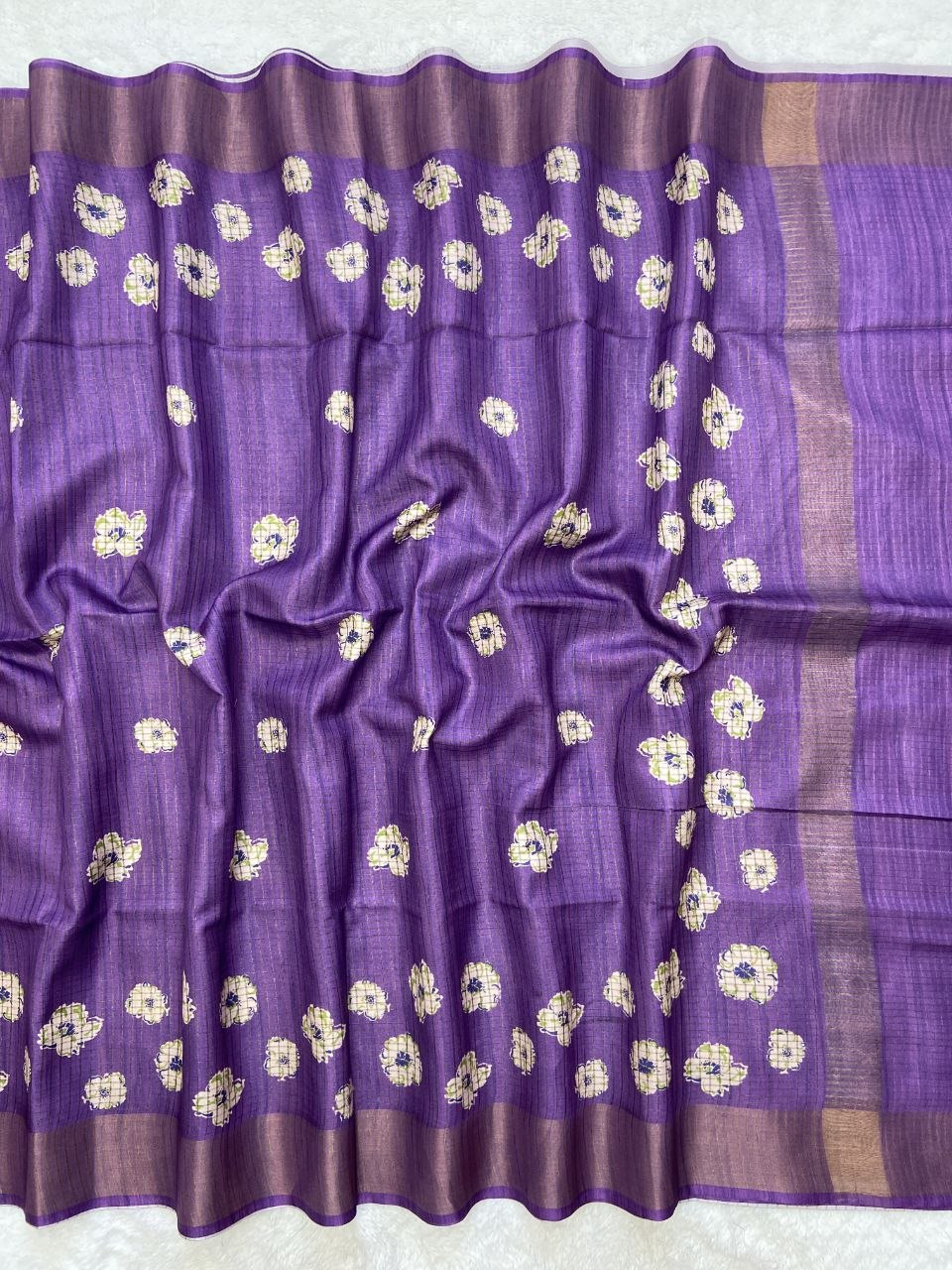 Purple Tussar Silk Dot Print Saree, view 2
