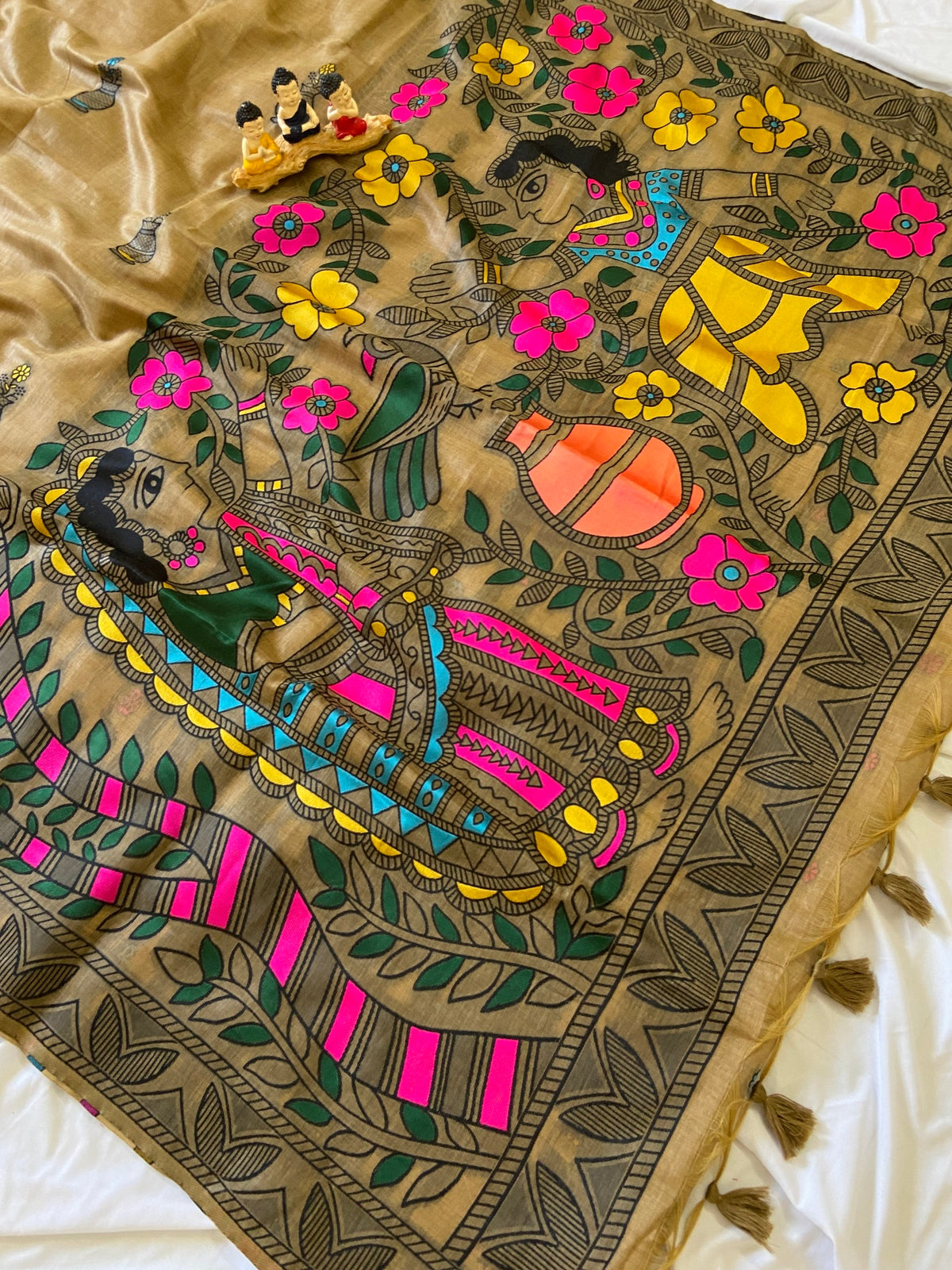 Beige Muga Cotton Kalamkari Pallu Saree, view 2