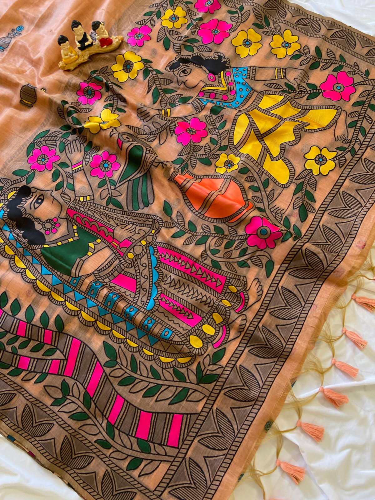 Peach Muga Cotton Kalamkari Pallu Saree, view 2