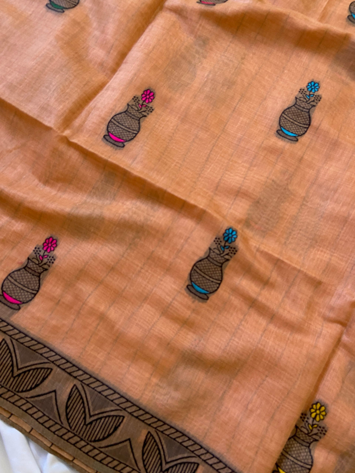Peach Muga Cotton Kalamkari Pallu Saree, view 3
