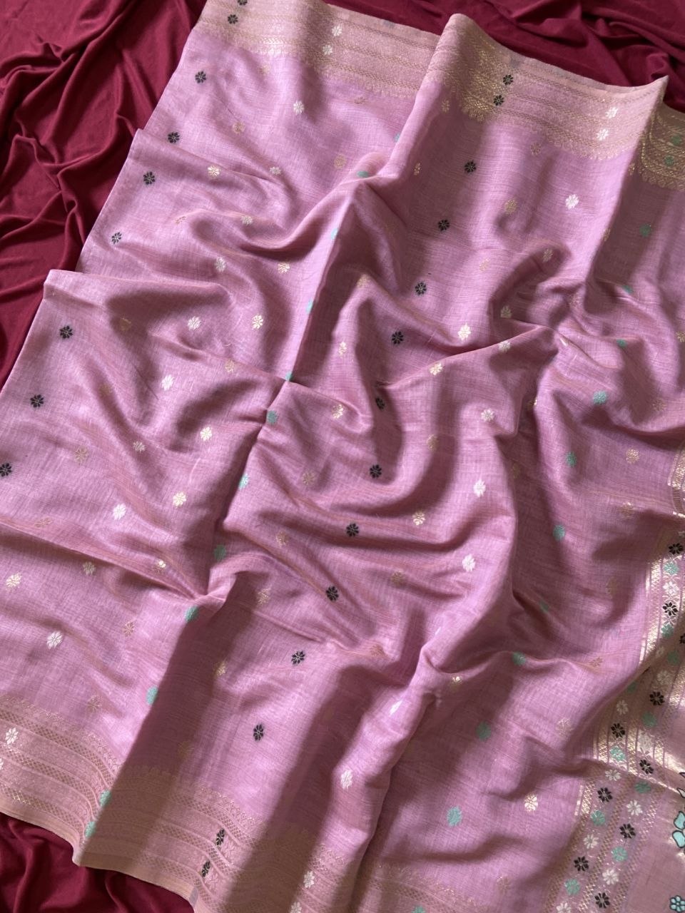 Lilac Pink Muga Cotton Paithani Elephant Pallu Saree, view 3