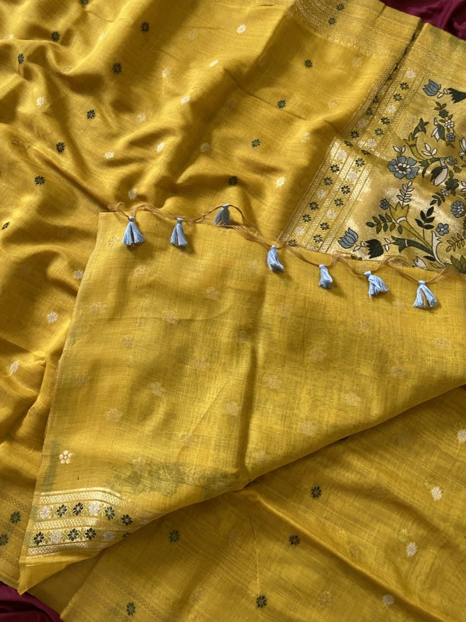 Mustard Muga Cotton Paithani Elephant Pallu Saree, view 4