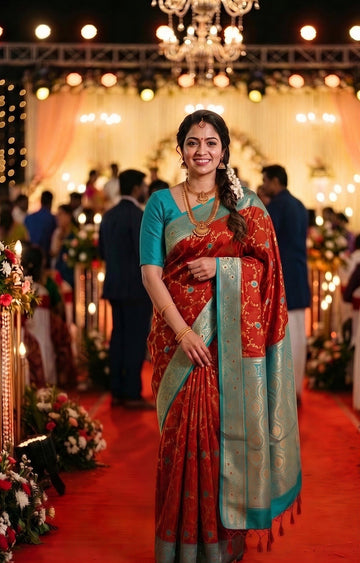Rust Red Paithani Silk Zari Woven Saree